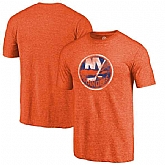 Men's New York Islanders Distressed Team Primary Logo Tri Blend T-Shirt Orange FengYun,baseball caps,new era cap wholesale,wholesale hats
